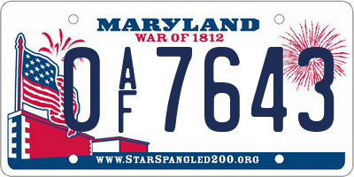MD license plate 0AF7643