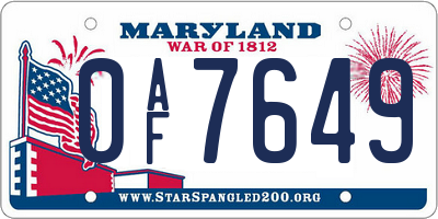 MD license plate 0AF7649