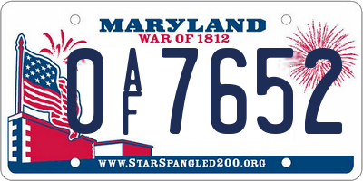 MD license plate 0AF7652