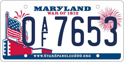 MD license plate 0AF7653