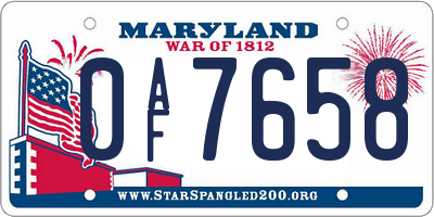 MD license plate 0AF7658