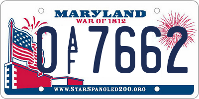 MD license plate 0AF7662