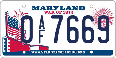 MD license plate 0AF7669