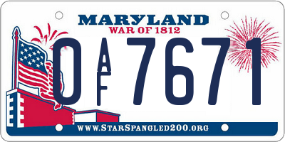 MD license plate 0AF7671