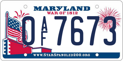 MD license plate 0AF7673