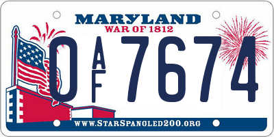 MD license plate 0AF7674