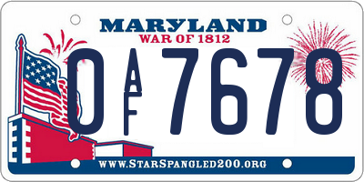 MD license plate 0AF7678
