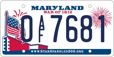 MD license plate 0AF7681