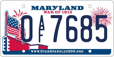 MD license plate 0AF7685