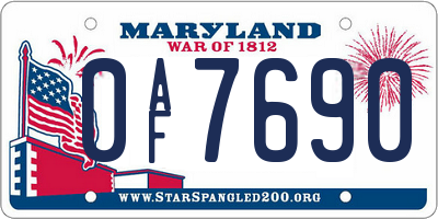 MD license plate 0AF7690