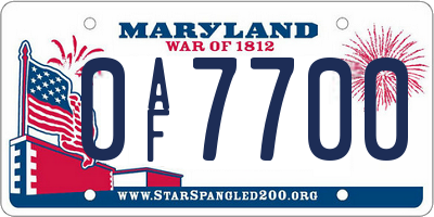MD license plate 0AF7700