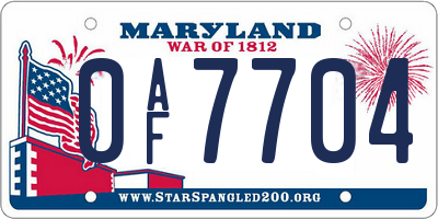 MD license plate 0AF7704