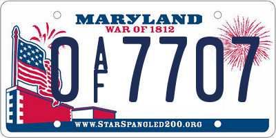 MD license plate 0AF7707