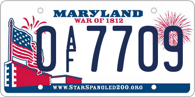 MD license plate 0AF7709