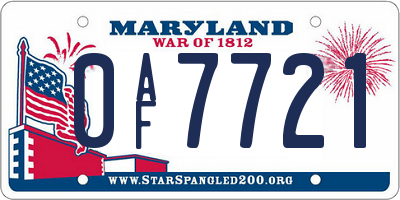 MD license plate 0AF7721