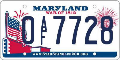 MD license plate 0AF7728