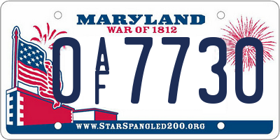 MD license plate 0AF7730