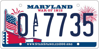 MD license plate 0AF7735