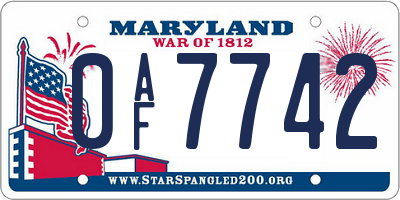 MD license plate 0AF7742
