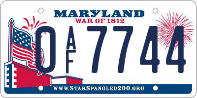 MD license plate 0AF7744