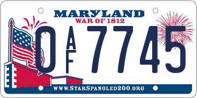 MD license plate 0AF7745