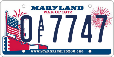 MD license plate 0AF7747
