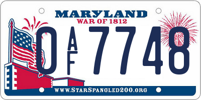 MD license plate 0AF7748