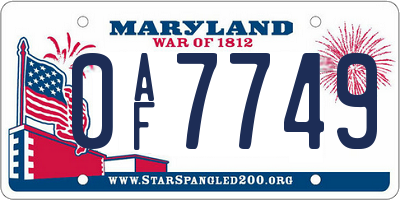 MD license plate 0AF7749