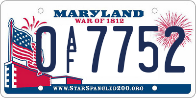 MD license plate 0AF7752