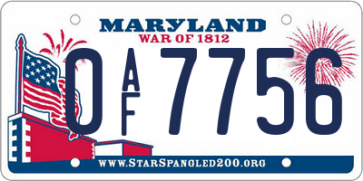 MD license plate 0AF7756