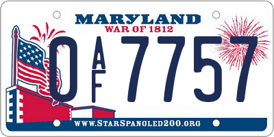 MD license plate 0AF7757