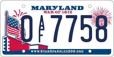 MD license plate 0AF7758