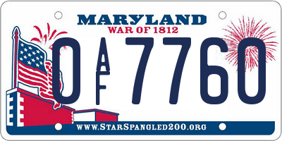 MD license plate 0AF7760