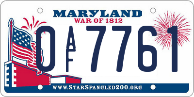 MD license plate 0AF7761