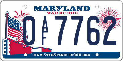 MD license plate 0AF7762
