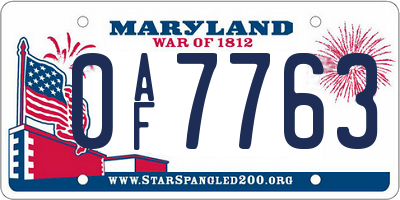 MD license plate 0AF7763