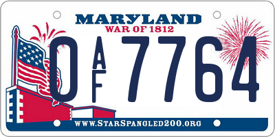 MD license plate 0AF7764