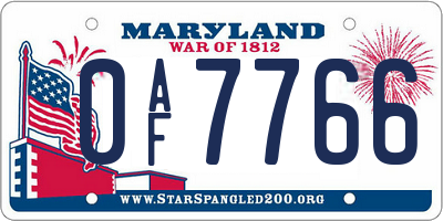 MD license plate 0AF7766