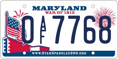 MD license plate 0AF7768