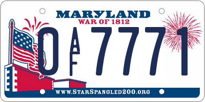 MD license plate 0AF7771