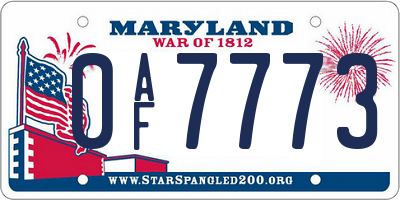 MD license plate 0AF7773