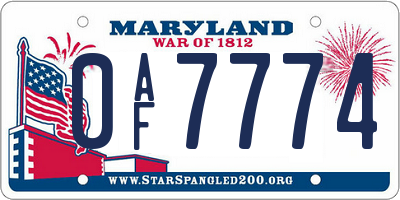 MD license plate 0AF7774