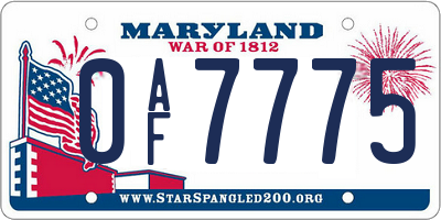 MD license plate 0AF7775