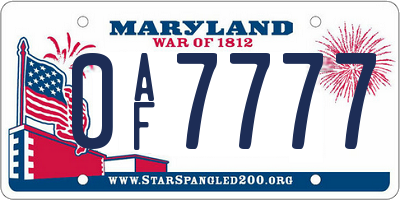 MD license plate 0AF7777