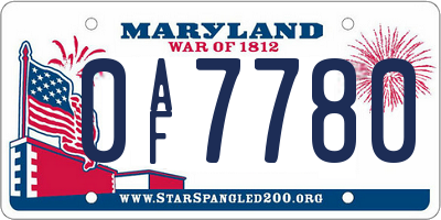 MD license plate 0AF7780