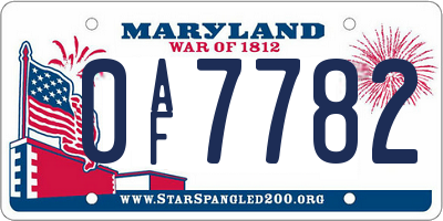 MD license plate 0AF7782