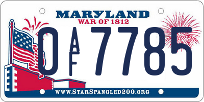 MD license plate 0AF7785