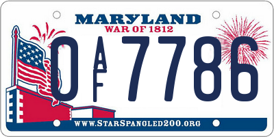 MD license plate 0AF7786