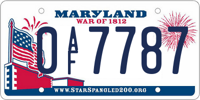 MD license plate 0AF7787