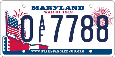 MD license plate 0AF7788